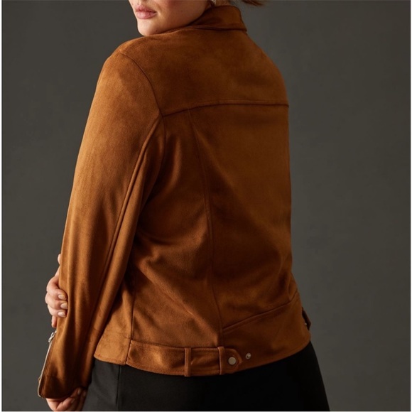 Anthropologie | Faux Suede Moto Jacket Brown Cropped Biker Size XXS - Picture 2 of 12